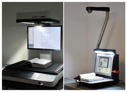 Book-friendly scanners "Bookeye 4" (left) and "Microbox Spirit" Book-friendly scanners "Bookeye 4" (lleft) and "Microbox Spirit"
