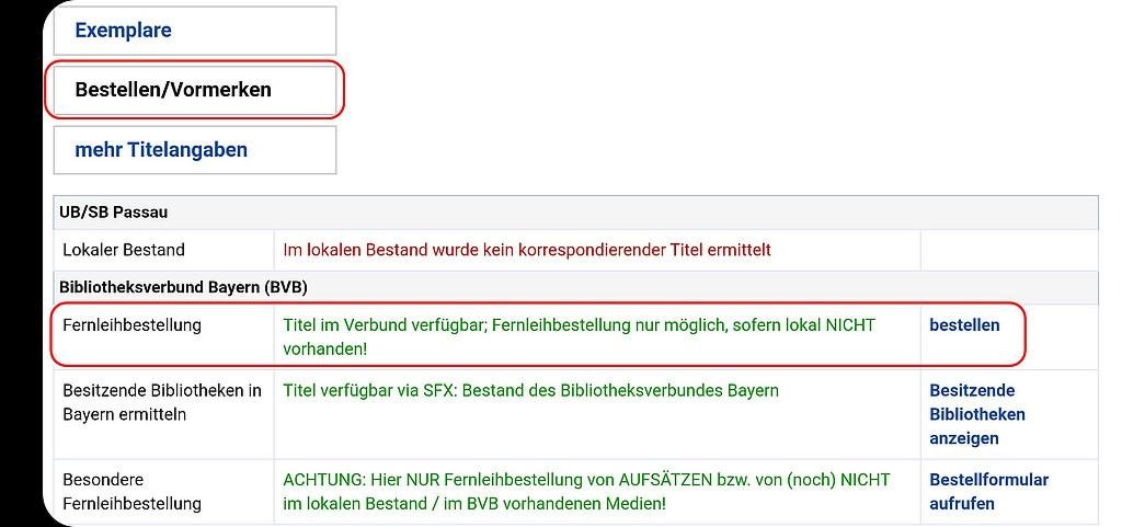 Fernleihbestellung im Passauer Suchportal