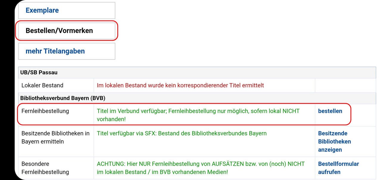 Fernleihbestellung im Passauer Suchportal