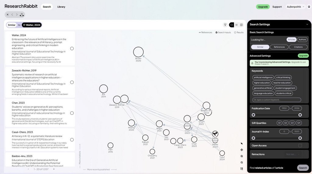 Beispielbild f&uuml;r das Connector-Tool Research Rabbit