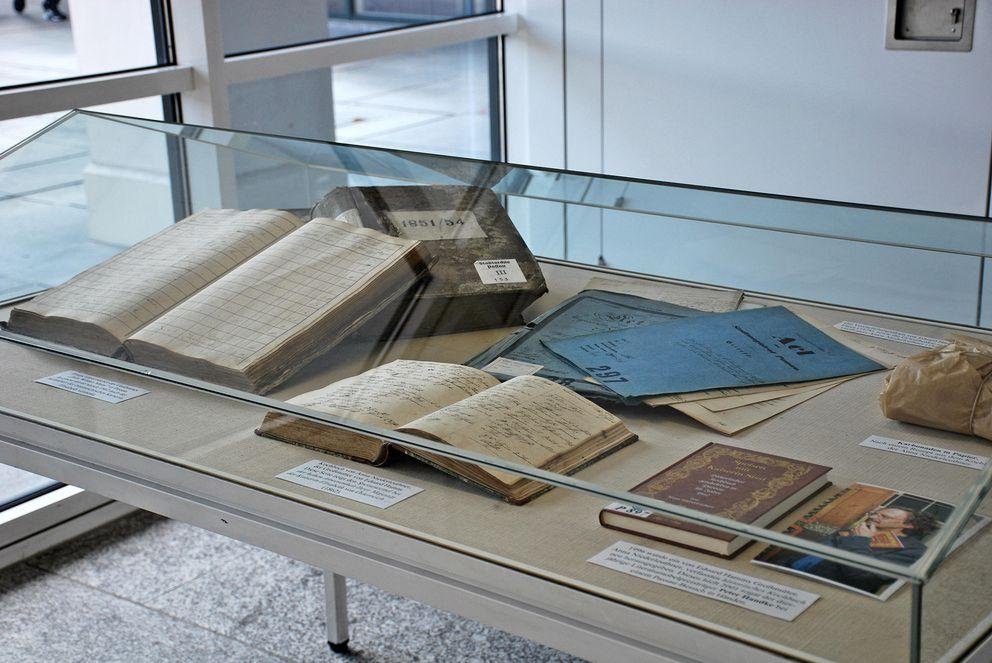 Ausstellungsstücke im Schaukasten, Eduard Hamm Ausstellung