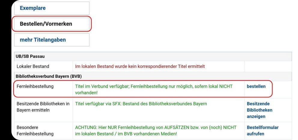 Fernleihbestellung im Passauer Suchportal