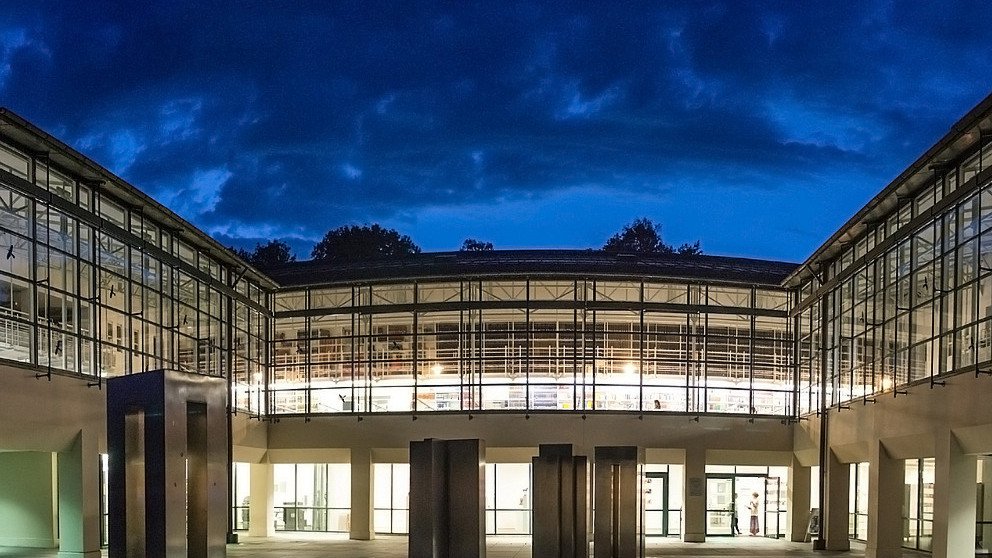 Exterior view of the Central Library at night