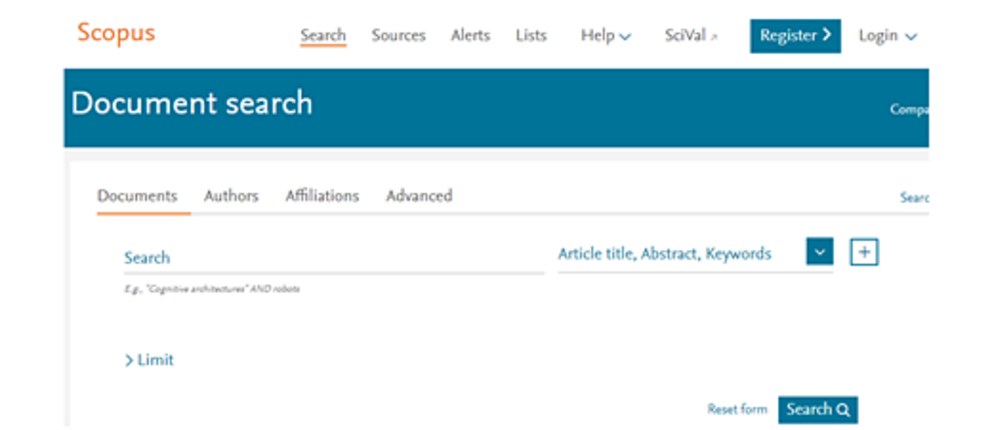 Screenshot der Scopus Datenbank